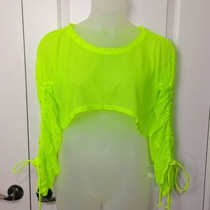 Cropped neon Yellow  swim cover up top